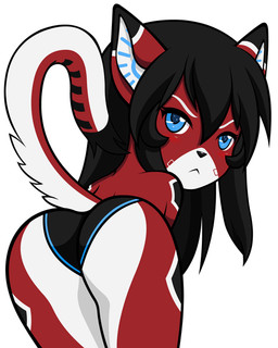 anthro black_body black_fur black_hair blue_eyes butt butt_focus camel_toe clothing female fur glowing hair machine mostly_nude multicolored_body multicolored_fur panties red_body red_fur shaking_butt underwear white_body white_fur conditional_dnp evov1 ara_(fluff-kevlar) android domestic_cat felid feline felis mammal robot 2d_animation 4:5 animated motion_tweening