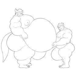 anthro beard belly belly_grab big_belly big_bulge big_butt big_moobs big_nipples bulge butt clothed clothing duo facial_hair hair hand_on_belly hat headgear headwear holding_stomach huge_belly huge_bulge huge_butt huge_moobs huge_nipples hyper hyper_bulge lips male male/male moobs musclegut muscular muscular_anthro muscular_male mustache nipples obese obese_anthro obese_male open_mouth overweight overweight_anthro overweight_male pecs standing thick_lips thick_thighs topless topless_male underwear fatsomon cerulien kole_(usernametaken2010) felid kangaroo lion macropod mammal marsupial pantherine 1:1 hi_res monochrome