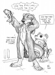 anthro barefoot clothing coat cosplay dialogue feet holidays humor male membrane_(anatomy) nude parody silly space text the_force toes topwear trenchcoat webbed_feet webbed_hands flinters halloween star_wars luke_skywalker fish mammal marine mustelid otter 2013 comic english_text greyscale monochrome traditional_media_(artwork)