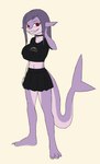 absurd_res anthro big_breasts breasts clothed clothing digital_media_(artwork) ear_piercing ear_ring female fish fish_hook fish_hook_piercing hair hi_res hook looking_at_viewer marine piercing ring_piercing shark simple_background skeletal_hand smile solo teeth