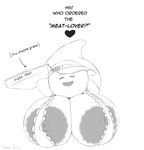 areola big_areola big_breasts breasts clothed clothing container exclamation_point eyes_closed female hat headgear headwear heart_symbol holding_object huge_breasts hyper hyper_breasts ineffective_clothing nipple_slip nipples not_furry open_mouth open_smile pizza_box question_mark simple_background smile solo sanka-tetsu mario_bros nintendo paper_mario lady_bow boo_(mario) ghost spirit monochrome