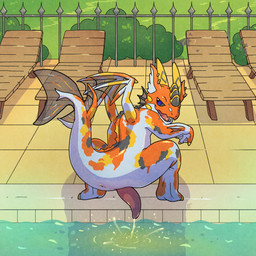 anus arm_fin bodily_fluids butt feet fin genital_fluids genitals horn looking_at_viewer looking_back male male_peeing membrane_(anatomy) orange_body peeing peeing_into_pool peeing_into_water penis poolside presenting presenting_anus smile smiling_at_viewer smirk smirking_at_viewer solo swimming_pool tail tail_fin toes urine urine_stream water watersports webbed_feet webbed_hands wings yellow_horn argon_vile mythology amur_carp aquatic carp cyprinid cypriniform dragon fish koi mythological_creature mythological_scalie scalie typical_carp 1:1 hi_res
