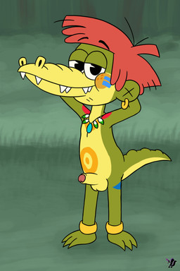anthro balls ear_piercing ear_ring erection genitals green_body green_scales hair humanoid_genitalia humanoid_penis looking_at_viewer male markings nude penis piercing red_hair ring_piercing scales smile solo tail tribal tribal_markings young young_anthro young_male omatic arlo_the_alligator_boy netflix arlo_beauregard alligator alligatorid crocodilian reptile scalie 2:3 2d_animation animated digital_media_(artwork) loop