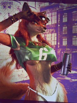 abdominal_bulge anthro aroused bottomwear bow_tie bra breasts clothing comics_style eyewear fangs female female_anthro fur glasses gold_(metal) gold_jewelry hair holding_object jewelry long_hair looking_back medium_breasts on_style open_mouth pants pose red_body red_hair slim smile smiling_at_viewer solo standing sunglasses teeth underwear yellow_body yellow_fur dev4ik grand_theft_auto rockstar_games canid canine fox mammal 3:4 3d_(artwork) absurd_res digital_media_(artwork) hi_res pinup
