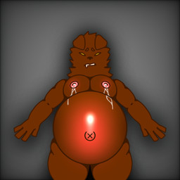 4_fingers anthro belly belly_expansion belly_inflation bodily_fluids brown_body brown_fur expansion fingers fur inflation lactating male male_lactation navel outie_navel overweight overweight_anthro solo swollen_belly swollen_breasts yellow_eyes gleep_glorp22 bear mammal 1:1 absurd_res hi_res