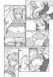 anthro balls bear bottomwear briefs canid canine canis censored clothed clothing clothing_pull comic domestic_dog duo erection genitals greyscale handjob hi_res hoodie male male/male mammal monochrome mosaic_censorship obese overweight pants partially_clothed penile penis sex small_penis takagi_kyou tighty_whities topwear underwear underwear_down underwear_pull undressing white_briefs white_clothing white_underwear