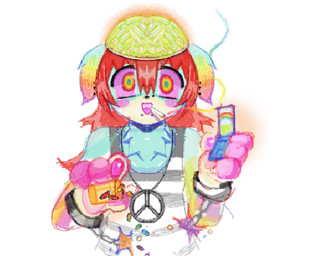 ambiguous_gender anthro blue_body blue_fur brain cellphone clothing drugs electronics exposed_brain flip_phone fur jewelry necklace organs phone pill_bottle pills shirt solo tank_top topwear alunka canid canine canis domestic_dog mammal hi_res