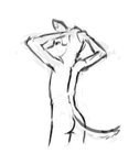 anthro female hand_on_head looking_away slim solo young young_anthro southnorth canid canine canis domestic_dog mammal hi_res monochrome sketch