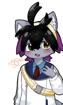 5_fingers accessory alternate_species anthro blush blush_lines clothed clothed_anthro clothed_male clothing coat collared_shirt cute_fangs dress_shirt fangs fingers fur furrification grey_body grey_fur hair hair_accessory hairband humanoid_hands inner_ear_fluff male male_anthro mole_on_neck necktie shirt simple_background solo tail teeth topwear tuft white_background puniwanko nintendo pokemon kieran_(pokemon) canid canine fox mammal 2026 digital_media_(artwork) half-length_portrait portrait signature