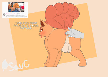 anal anal_fingering anal_fluids anus backsack balls big_butt blush bodily_fluids butt dialogue disembodied_hand feral fingering genitals male perineum raised_tail rear_view simple_background tail text tongue tongue_out onesaucydragon nintendo pokemon generation_1_pokemon pokemon_(species) vulpix absurd_res english_text flat_colors hi_res