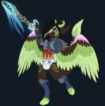 angel_dragon anthro biped clothed clothing diaper dragon eyewear feathers fur glasses hair looking_at_viewer male melee_weapon mythological_creature mythological_scalie mythology partially_clothed scalie simple_background solo source_request standing sword tail twixxel_minty unknown_artist weapon wings
