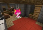 anthro blep chibi colored_outline eyelashes female fur grey_body grey_fur hair looking_at_viewer minecraft_background pink_eyes pink_hair pink_nose purple_eyelashes sitting sitting_on_ground smile solo tongue tongue_out yellow_ear_fluff thekitsuyt microsoft minecraft mojang xbox_game_studios gure_(thekitsuyt) canid canine fox mammal cel_shading hi_res shaded