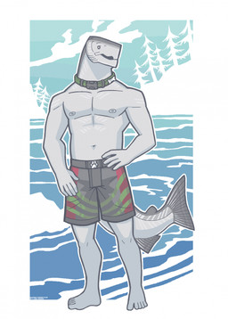 5_fingers 5_toes anthro areola athletic athletic_anthro athletic_male barefoot biped blue_sky clothed clothed_anthro clothed_male clothing cloud collar day evergreen_tree feet fin fingers green_clothing green_collar green_swimming_trunks green_swimwear grey_areola grey_clothing grey_fin grey_nipples grey_swimming_trunks grey_swimwear grey_tail hand_on_hip hand_on_own_hip humanoid_feet humanoid_hands male male_anthro multicolored_clothing multicolored_swimming_trunks multicolored_swimwear nipples non-mammal_nipples outline outside pine_tree plant plantigrade red_clothing red_swimming_trunks red_swimwear sky solo standing swimming_trunks swimwear tail tail_fin toes topless topless_anthro topless_male tree water white_eyes white_outline snarkysardine chum_salmon fish marine salmon salmonid_(fish) 2025 hi_res