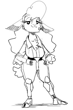 anthro big_breasts breasts electronics female headgear headphones headset looking_at_viewer microphone prosthetic prosthetic_leg prosthetic_limb smile smirk smug solo adam_bryce_thomas nintendo star_fox sheeply_vilakazi bovid caprine mammal sheep monochrome sketch
