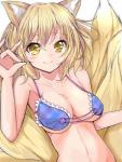 big_breasts bikini blonde_hair breasts button_(fastener) button_bikini button_swimwear cleavage clothed clothing collarbone female fox_tail hair looking_at_viewer multi_tail navel pose simple_background smile solo swimwear tail two-piece_swimsuit under_boob white_background yellow_eyes velia touhou ran_yakumo animal_humanoid canid canid_humanoid canine canine_humanoid fox fox_humanoid humanoid mammal mammal_humanoid hi_res