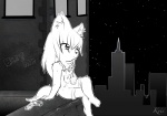 anthro assassin biped city crossed_legs female flat_chested gun ledge night on_wall ranged_weapon sitting sky skyline solo star starry_sky tail weapon young young_anthro young_female sip_i.a. kris_maltoa canid canine fox mammal monochrome