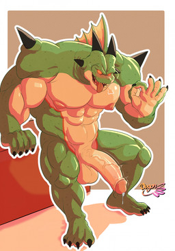 abs anthro balls barazoku biceps big_balls big_penis blush erection genitals gesture green_body green_scales hand_gesture horn huge_balls huge_penis humanoid_genitalia humanoid_penis looking_at_viewer male muscular muscular_anthro muscular_male nipples no_pupils nude ok_sign pecs penis red_eyes scales simple_background solo spikes tongue tongue_out vein veiny_penis ougon dragon_ball dragon_ball_z mythology porunga dragon mythological_creature mythological_scalie scalie hi_res