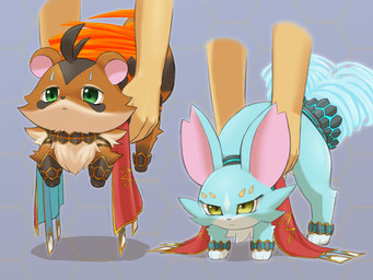 :< blue_body blue_fur bracelet brown_body brown_fur carrying_another chest_tuft collar disembodied_hand duo_focus feral feral_focus fur fur_tuft green_eyes group jewelry leg_markings markings multicolored_body multicolored_fur neck_tuft paws quadruped socks_(marking) tail tan_body tan_fur three-quarter_view tuft two_tone_body two_tone_fur unusual_anatomy unusual_tail chikuwaburo yu-gi-oh! majespecter_cat majespecter_raccoon domestic_cat duel_monster felid feline felis human mammal procyonid raccoon 2025 4:3 absurd_res digital_drawing_(artwork) digital_media_(artwork) hi_res shaded soft_shading