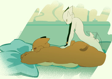 anal anal_penetration anthro bed big_butt blush butt duo furniture incense larger_male larger_penetrated larger_sub male male/male overweight overweight_bottom overweight_male overweight_sub penetration sex size_difference small_top_big_bottom smaller_male submissive tail tail_motion tailwag nerunaur nine_sols red_candle_games kuafu_(nine_sols) yi_(nine_sols) felid feline mammal solarian hi_res