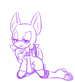 anthro armwear blush boots breasts clothed clothing elbow_gloves female footwear gloves handwear high_heeled_boots high_heels knee_boots knee_highs legwear looking_at_viewer nipples panties panties_down partially_clothed shoes solo underwear underwear_down unknown_artist sega sonic_the_hedgehog_(series) rouge_the_bat bat mammal monochrome purple_and_white sketch source_request