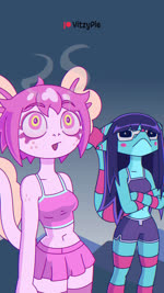 2024 4_fingers 9:16 amphibian animal_crossing animalese animated anthro artist_name athletic_wear axolotl bangs blind bottomwear chameleon cheek_spots clothed clothing crop_top crossed_arms day dialogue disability dolphin_shorts eclipse eyewear female fingers freckles gym_bottomwear gym_shorts hair hi_res hill hime_cut holding_head kami_(vitzypie) lizard marine markings midriff mole_salamander moon navel night nintendo nodding outside pink_body pink_hair purple_body purple_hair reptile salamander scalie shirt short_playtime shorts sidelocks skirt sky smoke solar_eclipse sound standing steam striped_markings stripes sun sunglasses tail topwear vitzy_(vitzypie) vitzypie webm