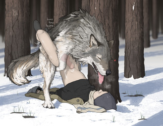 4_toes abdominal_bulge ambiguous_gender ambiguous_penetrated anal anal_knotting anal_penetration anatomically_correct anatomically_correct_genitalia anatomically_correct_penis animal_genitalia animal_penis ass_up beanie bestiality black_lips bodily_fluids bottomless bottomless_human breath canine_genitalia canine_penis cheek_tuft claws clothed clothing coat cum cum_in_ass cum_inside dripping duo erection facial_tuft feet feral feral_penetrating feral_penetrating_human fluffy fluffy_tail footwear forest forest_background from_front_position fur genital_fluids genitals gloves grass grey_body grey_fur handwear hat headgear headwear heart_symbol holding_both_legs holding_both_thighs holding_partner hoodie human_on_feral human_penetrated humping internal interspecies knot knotted_penis knotting lips looking_at_another looking_at_partner lying male male/ambiguous male_penetrating male_penetrating_ambiguous mane mating_grip missionary_position motion_lines multicolored_body multicolored_fur nature nature_background on_back on_hind_legs open_mouth orgasm outside outside_sex panting partially_clothed penetration penile penile_penetration penis plant realistic_feral saliva saliva_drip saliva_on_face saliva_on_tongue saliva_string scarf sex shaking smile snow socks spread_legs spreading standing tail text three-quarter_view toes tongue tongue_out topwear translucent tree trembling tuft wrapped_missionary_position yellow_eyes hotdogmeat canid canine canis human mammal wolf 2026 absurd_res digital_media_(artwork) hi_res shaded