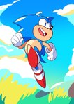 anthro blue_eyes clothing facing_aside footwear gloves handwear looking_away low-angle_view male mostly_nude open_mouth shoes solo azuumori classic_sonic_(universe) sega sonic_the_hedgehog_(series) classic_sonic sonic_the_hedgehog eulipotyphlan hedgehog mammal