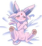 2023 3_fingers 4_toes anthro bed bodily_fluids breasts busty_feral cum eeveelution espeon feet female feral fingers foot_focus furniture generation_2_pokemon genital_fluids genitals half-closed_eyes hi_res humanoid_genitalia humanoid_genitalia_on_feral humanoid_pussy humanoid_pussy_on_feral joeri_kunisaki leaking_cum lying lying_on_bed narrowed_eyes navel nintendo nipples on_back on_bed pawpads paws pokemon pokemon_(species) purple_eyes pussy soles solo spread_legs spreading tail toes vaginal_fluids