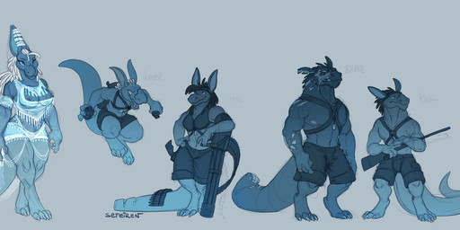 ammunition anthro backpack bayonet bottomwear breasts bullet claws clothing dog_tags ears_back explosives feet female gatling_gun genitals grenade gun harness hindpaw jumping knife lace machine_gun male nipples non-mammal_breasts paws pivoted_ears ranged_weapon rifle scar shorts solo standing tail tassels thick_tail vulva weapon conditional_dnp sefeiren reptile scalie hi_res multiple_images sketch