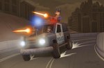 anthro building city clothed clothing detailed_background driving duo firing_weapon fur light medium_truck outside police police_vehicle road truck_(vehicle) van vehicle aar0njay disney incognito_entertainment sony_corporation sony_interactive_entertainment twisted_metal twisted_metal:_black zootopia judy_hopps nick_wilde outlaw_(twisted_metal) canid canine fox lagomorph leporid mammal rabbit red_fox true_fox 2023 artist_name digital_media_(artwork) hi_res lighting