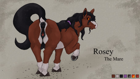 accessory animal_genitalia animal_vulva anus black_genitals black_vulva bodily_fluids brown_body brown_fur clitoral_winking clitoris color_swatch dark_hair equine_anus equine_ears equine_genitalia equine_vulva eyelashes female feral fur genital_fluids genitals hair hair_accessory hairband hooves horseshoe looking_at_viewer mane mane_hair mouth_closed multicolored_body orange_eyes plump_labia raised_tail rear_view simple_background smile solo tail tan_background teats text two_tone_body vaginal_fluids vulva ferocious_ferals rosey_(faustclaw) equid equine horse mammal 2025 absurd_res hi_res model_sheet signature