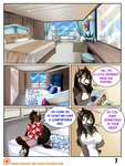 alcohol anthro bed bedroom beverage champagne clothed clothing comic_panel cruise_ship dialogue dialogue_box dress duo female furniture honeymoon_cruise inside male male/female merchant_ship passenger_ship ship speech_bubble vehicle watercraft thaismotosuwa alst menzo canid canine canis hyena mammal mexican_wolf wolf 2019 absurd_res comic hi_res