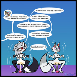 anthro bodily_fluids collar crouching dialogue dildo dildo_sitting disembodied_head female fur genital_fluids group linked_speech_bubble mind_control numbered_sequence penetration sex_toy simple_background speech_bubble spiked_collar spikes text transformation trio vaginal_fluids white_body white_fur mothost animal_crossing hellaverse helluva_boss mythology nintendo loona_(helluva_boss) queen_bee-lzebub_(helluva_boss) whitney_(animal_crossing) canid canid_demon canine canis demon fox mammal mythological_canine mythological_creature wolf 2025 digital_media_(artwork) english_text hi_res
