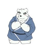 anthro blush eyes_closed fur kemono male moobs nipples overweight overweight_anthro overweight_male simple_background solo text white_background white_body white_fur snow_utamaru bear mammal polar_bear ursine 2014 animated japanese_text short_playtime