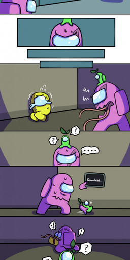 alarm_clock ambiguous_gender armless biped black_outline blush blush_lines bodily_fluids clock cum disembodied_hand distracted duo exclamation_point forced genital_fluids group leaf logo not_furry open_mouth outline question_mark rape semen_on_body sex sitting sitting_on_head tentacle_sex tentacles text trio young shriekingmagpie among_us innersloth bean_(shriekingmagpie) crewmate_(among_us) impostor_(among_us) mini_crewmate_(among_us) vet_(shriekingmagpie) artist_logo comic digital_media_(artwork) english_text hi_res signature