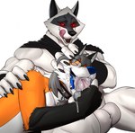 anthro balls bangs blue_eyes bodily_fluids canid canine canis chain cheek_tuft claws collar conroy cum cum_in_mouth cum_inside death_(puss_in_boots) dominant dominant_male dreamworks duo ejaculation erection eyewear facial_markings facial_tuft fangs fellatio fox fur fuzzy fuzzy_balls genital_fluids genitals glasses glowing glowing_eyes grey_hair hair half-closed_eyes hand_on_back hand_on_head handjob head_grab head_markings hi_res holding_penis humanoid_genitalia humanoid_penis licking licking_lips licking_own_lips looking_down looking_pleasured male male/male mammal markings mask_(marking) mostly_nude muscular narrowed_eyes neck_tuft open_mouth open_smile oral orange_body orange_fur penile penis puss_in_boots_(dreamworks) red_eyes sex seyrmo simple_background sitting smile teeth tongue tuft white_background white_body white_fur wolf