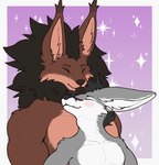 anthro big_ears black_body black_fur black_hair black_nose blush brown_body duo ear_tuft eyes_closed fur grey_body hair hug licking licking_another male male/male multicolored_body muscular simple_background smile tongue tongue_out tuft two_tone_body white_body white_fur wolfarion fisk_(character) wolfarion_(character) canid canine canis demon fennec_fox fox hybrid mammal true_fox wolf 2024 colored hi_res portrait