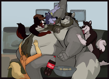 anthro areola armpit_fetish armpit_hair armpit_lick armpit_play backwards_baseball_cap backwards_hat barbell_piercing baseball_cap belly beverage_bottle big_belly big_moobs big_nipples bodily_fluids body_hair body_worship bottle chest_hair chips_(food) clothing container drooling ear_piercing fellatio fluffy fluffy_tail food group hand_on_belly happy_trail hat headgear headwear licking male male/male moob_suck moobs nipple_dip nipple_fetish nipple_lick nipple_piercing nipple_play nipples obese obese_anthro obese_male oral overweight overweight_anthro overweight_male penile piercing saliva sex sitting slim_male smile soda_bottle sucking tail tongue weight_difference worship tcw canid canine canis domestic_dog mammal wolf