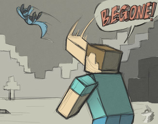 duo humor plant throwing throwing_character thrown tree yeet arkailart microsoft minecraft mojang nintendo pokemon xbox_game_studios steve_(minecraft) generation_4_pokemon pokemon_(species) riolu hi_res meme reaction_image