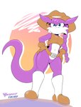 anthro blue_eyes clothing cowgirl_outfit featureless_crotch female hair hat headgear headwear long_hair long_tail looking_down purple_body smile smiling_at_viewer solo tail byghosteduard archie_comics sega sonic_the_hedgehog_(archie) sonic_the_hedgehog_(comics) sonic_the_hedgehog_(series) nicolette_the_weasel mammal mustelid musteline true_musteline weasel 2024 absurd_res hi_res