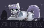 anus blush butt clitoral_winking clitoris cutie_mark female feral fur genitals grey_body grey_fur hair looking_at_viewer looking_back presenting presenting_pussy purple_hair pussy raised_tail rock solo tail teal_eyes text gigapon friendship_is_magic hasbro my_little_pony boulder_(mlp) maud_pie_(mlp) earth_pony equid equine horse mammal pony 14:9 2014 english_text hi_res