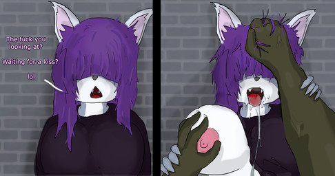 after_kiss anthro big_breasts bodily_fluids breast_grab breasts dialogue female forced forced_kiss grope hair hair_grab hand_on_breast kissing male saliva saliva_string sexual_assault text touching_hair smq instant_loss_2koma felid feline mammal absurd_res hi_res