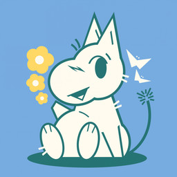 anthro belly blue_background detailed_background flower fur gesture happy looking_at_viewer looking_back male on_ground open_mouth paws pear-shaped_figure pivoted_ears plant raised_arm raised_tail simple_background sitting smile solo tail waving white_body white_fur wide_hips qineth the_moomins moomintroll arthropod butterfly insect lepidopteran mammal moomin 1:1 2026 digital_drawing_(artwork) digital_media_(artwork) hi_res