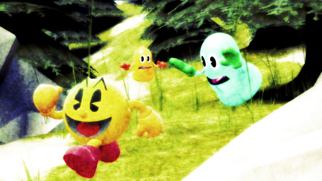 black_eyes bloom blue_body boots chasing clothing floating footwear forest gloves grass green_clothing green_gloves green_handwear grin group handwear male orange_body orange_clothing orange_gloves orange_handwear plant red_boots red_clothing red_footwear round_body running shoes smile tree trio yellow_body ryoosakuling bandai_namco pac-man_(series) clyde_(pac-man) inky_(pac-man) pac-man ghost humanoid pac-person spirit waddling_head 2021 3d_(artwork) digital_media_(artwork) hi_res source_filmmaker_(artwork) widescreen