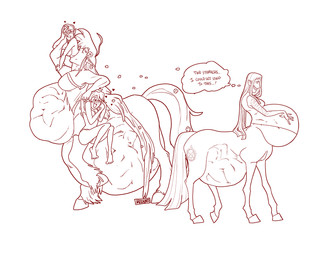 belly big_belly female female_pred female_prey group oral_vore overweight simple_background text vore white_background meekbot european_mythology greek_mythology mythology centaur elf equid equid_taur humanoid_taur mammal mammal_taur taur 2023