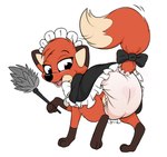 blush bow_(feature) cleaning_tool clothing diaper digitigrade feather_duster female feral holding_object maid_uniform open_mouth paws rear_view solo tail tail_motion tailwag teeth tongue uniform messyszop jungledyret_hugo rita_(jungledyret) canid canine fox mammal hi_res