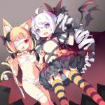 ahoge animal_ears bandage blush bow breasts cape cat_ears demon fangs female flat_chested hair hair_bow halloween hi_res holidays horn jack_o'_lantern long_hair looking_at_viewer mofetousu_furuna multiple_tails nail_polish navel open_mouth original pointy_ears pumpkin purple_eyes purple_hair red_eyes saru_(artist) skirt smile striped_legwear stripes succubus twintails wings
Rating: Questionable
Score: 15
User: AnacondaRifle
Date: October 22, 2013