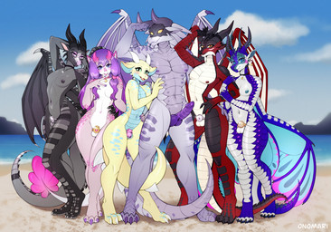 anthro balls beach blue_body breasts chastity_cage chastity_cage_only chastity_device chastity_device_only claws detailed_background erection eyelashes femboy flat_chastity_cage genitals grey_body group gynomorph horn hug intersex jewelry looking_at_viewer male nipples nude outside penis pink_body purple_body red_body scales simple_background small_waist smile standing tail thick_thighs wearing_chastity_cage wearing_chastity_device wide_hips wings onomari mythology wings_of_fire pyrope_(genericdef) vapourer dragon icewing_(wof) mythological_creature mythological_scalie nightwing_(wof) reptile scalie seawing_(wof) silkwing_(wof) skywing_(wof) digital_drawing_(artwork) digital_media_(artwork) hi_res