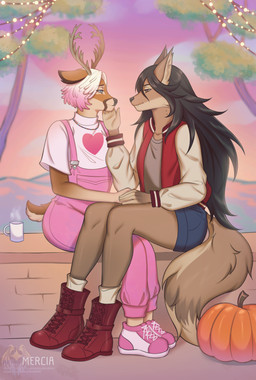 anthro antlers big_breasts biped breasts brown_body brown_fur brown_hair deer_antlers duo female female/female female_anthro fur hair horn long_hair markings mismatched_sexual_dimorphism multicolored_hair plantigrade spots spotted_body spotted_fur startrek tan_body tan_fur white_hair merciaartlover thea_(theabunn) cervine deer mammal absurd_res hi_res intersex_(lore) trans_(lore) trans_woman_(lore)