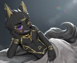 abs ankh anthro athletic athletic_male bed ear_piercing ear_ring furniture heterochromia male muscular muscular_young pecs piercing ring_piercing seductive solo young rpentagram egyptian_mythology middle_eastern_mythology mythology anubis anubian_jackal canid canine canis deity jackal mammal hi_res